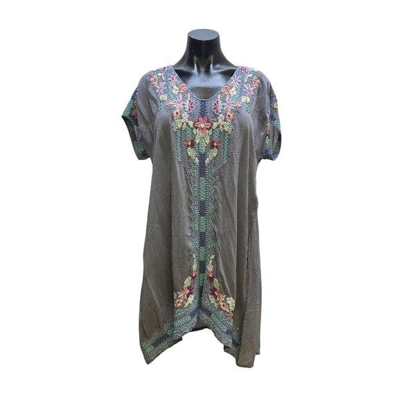 Johnny Was Gray Embroidered Floral Tunic Blouse - Picture 1 of 8